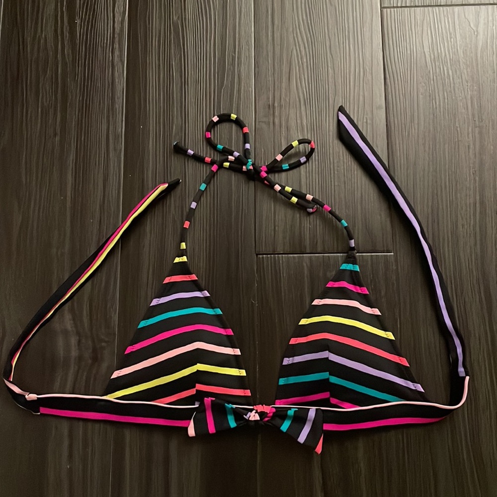 PINK Victoria's Secret Black Bikini Top with Rainbow Stripes